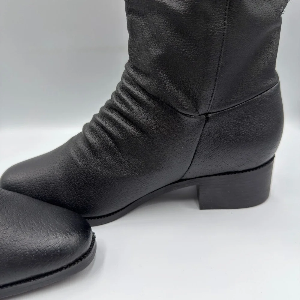 Basic Editions Womens Black Leather Slouchy Tall Boots Size 6 69910 Block Heel